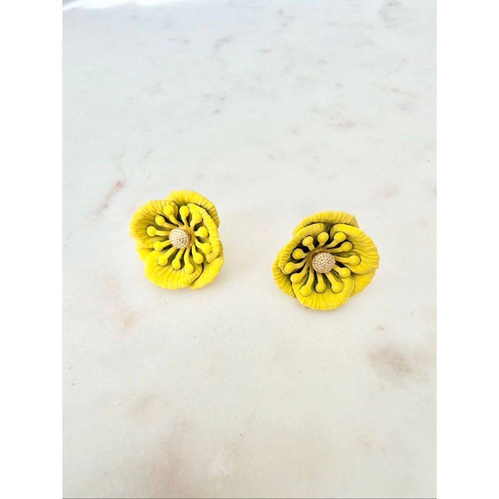 Dainty Yellow Floral Stud Earrings Statement Flower Earrings Spring Summer Jewel